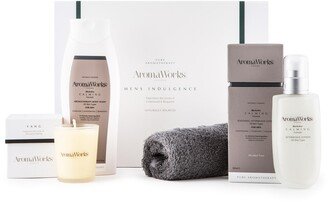 Mens Indulgence Set by Aromaworks for Men - 4 Pc Set 3.4oz Calming AfterShave Lotion, 10.55oz Calming Body Wash 2.6oz Yang Candle, Slate Gray Flannel