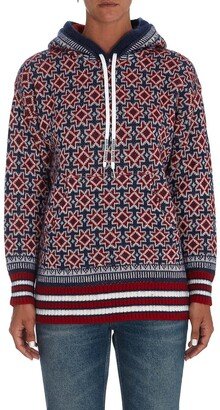 Star Detailed Drawstring Knitted Hoodie