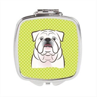 BB1282SCM Checkerboard Lime Green White English Bulldog Compact Mirror, 2.75 x 3 x .3 In.