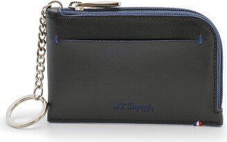 S. T. Dupont Line D Slim Blue and Black Cowhide and Leather Coin Purse and Key Ring 184002