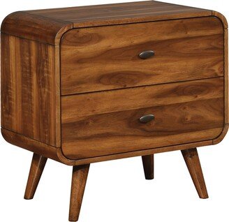 2 Drawers Wooden Nightstand in Dark Walnut