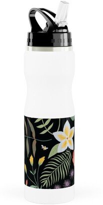 Photo Water Bottles: Hawaii Floral - Black Stainless Steel Water Bottle With Straw, 25Oz, With Straw, Multicolor