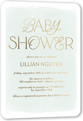 Baby Shower Invitations: Baby Flourish Baby Shower Invitation, Green, Gold Foil, 5X7, Matte, Personalized Foil Cardstock, Rounded