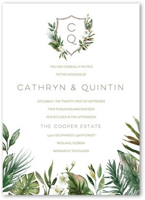 Wedding Invitations: Tropical Herald Wedding Invitation, Beige, 5X7, Matte, Signature Smooth Cardstock, Square