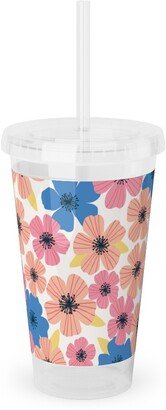 Travel Mugs: Flowerburst - Summer Mix Acrylic Tumbler With Straw, 16Oz, Pink