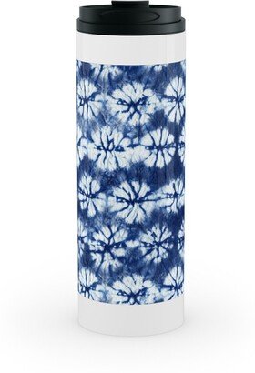 Travel Mugs: Shibori Pine - Blue Stainless Mug, White, 16Oz, Blue