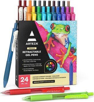 Arteza Retractable Gel Ink Colored Pens Set, Vintage & Bright Colors - Doodle, Draw, Journal - 24 Pack