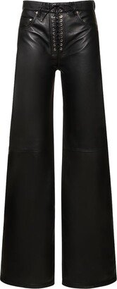 Mid rise wide leg leather lace-up pants