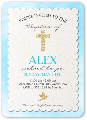 Baptism Invitations: Cross And Dove Boy Baptism Invitation, Blue, 5X7, Standard Smooth Cardstock, Rounded