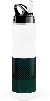 Photo Water Bottles: Blackwatch Tartan - Black Stainless Steel Water Bottle With Straw, 25Oz, With Straw, Black