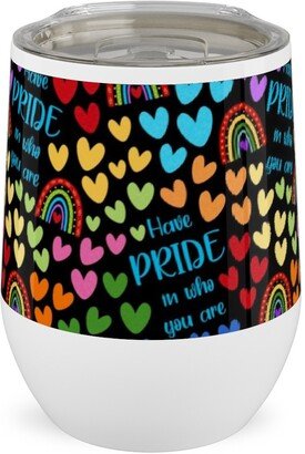 Travel Mugs: Have Pride In Who You Are Rainbows And Hearts Stainless Steel Travel Tumbler, 12Oz, Multicolor