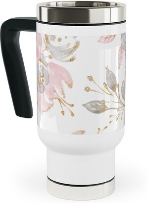 Travel Mugs: Floral - Blush Travel Mug With Handle, 17Oz, Pink