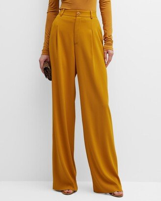 Pleated Wide-Leg Pebble Crepe Pants