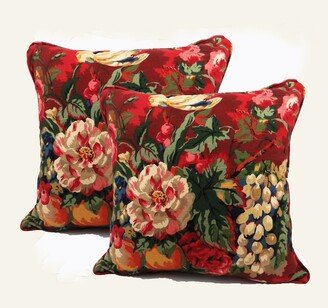 Set Of 2 Red Flowers Square Decorative Throw Pillow Cover With Cording, Sofa Couch Home Decor Living Room Bedroom