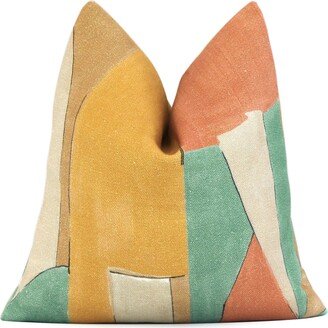 Orange Yellow Green Beige Color Block Decorative Designer Pillow Cover With Zipper Linen Cushion, Kelly Wearstler Groundworks District Tawny