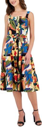 Petite Printed Flounced-Hem Midi Dress