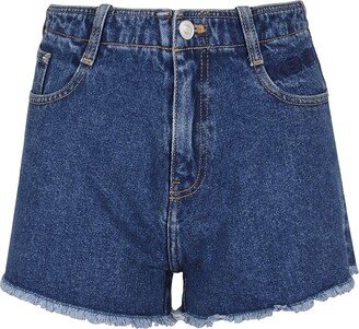 Mid-Rise Fringed Edge Denim Shorts-AA