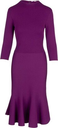 Long Sleeved Midi Knitted Flared Dress