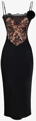 Womens Black Nikita Corset Satin and Lace Midi Dress