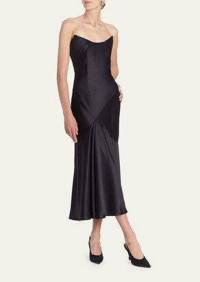 Loretta Satin Strapless Draped Midi Dress