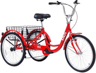 Simplie Fun Adult Tricycle Trikes,3-Wheel Bikes,24 Inch Wheels 7 Speed Cruiser Bicycles with Large Shopping Basket for Women and Men