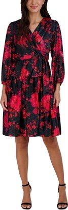 Signature By Robbie Bee Petites Womens Floral Midi Cocktail and Party Dress