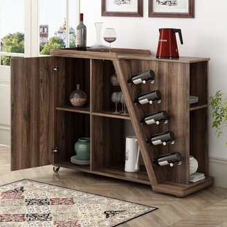 Tiramisubest Kitchen Island Cart with Wheels, Shelf and 5 Wine Holders