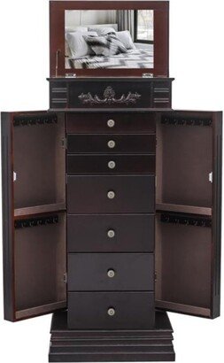 Jewelry Armoire with Mirror, 8 Drawers & 16 Necklace Hooks, 2 Side Swing Doors