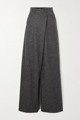 Asymmetric Herringbone Wool Wide-leg Pants - Gray