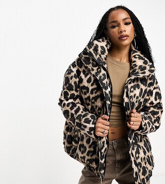 Urban Code Petite oversized puffer jacket in leopard print