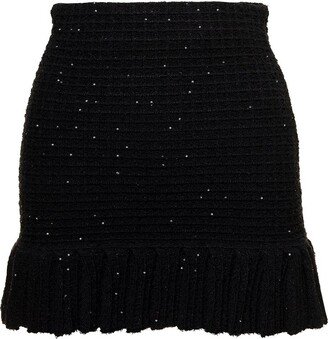 Embellished Pleated Knit Mini Skirt-AA