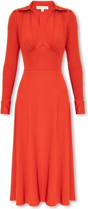 Long Sleeved V-Neck Midi Dress