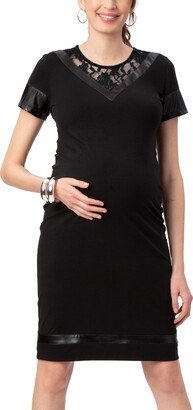 Lace & Faux Leather Detail Maternity Dress