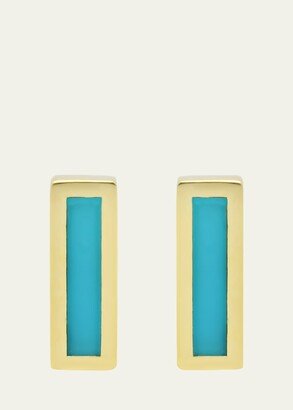 14k Turquoise Inlay Bar Stud Earrings