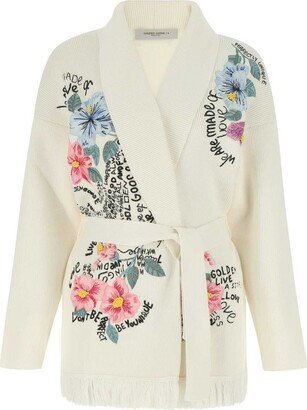 Floral-Embroidered V-Neck Cardigan-AA