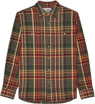 Plaid Cotton Flannel Shirt in Olive