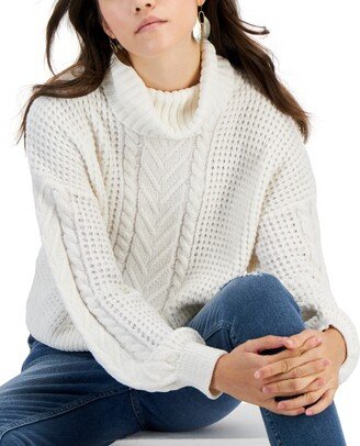 Juniors' Turtleneck Cable-Knit Sweater