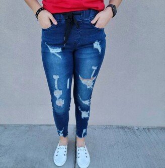 Distressed Denim Joggers-AA