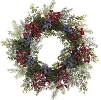 24in. Pine and Cedar Artificial Wreath with Berries