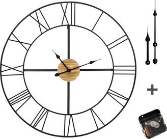 Homcom 36 Inch Large Wall Clock, Silent Non Ticking Wood Metal Farmhouse Roman Numeral Clocks for Living Room Decor, Battery Operated, Black