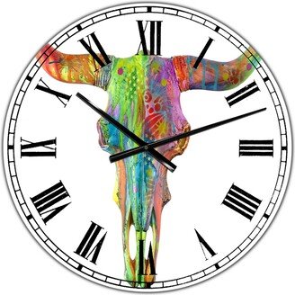 Designart Longhorn Rainbow Skull Large Modern Wall Clock - 36 x 28 x 1