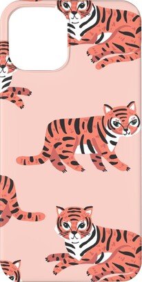 Custom Iphone Cases: Jungle Tigers - Blush And Coral Phone Case, Slim Case, Matte, Iphone 12 Mini, Pink