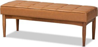 Sanford Tan Wood Dining Ottoman Walnut Brown