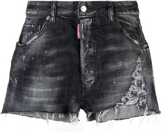 Distressed-Effect Denim Shorts-AA