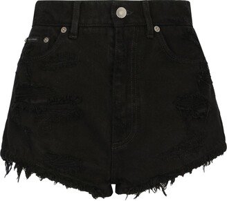 Distressed-Effect Denim Shorts-AB