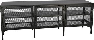 TOSWIN Elegant Black Metal TV Stand for 65-Inch TV, 2-Tier Console Table with Mesh Doors