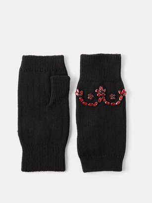 Crystal-embellished Cotton-blend Fingerless Gloves