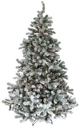 Northlight 7.5' Pre-Lit Flocked Natural Emerald Artificial Christmas Tree - Warm Clear Lights