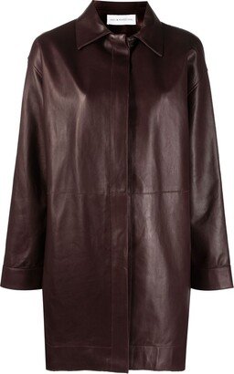 Concealed-Fastening Leather Coat