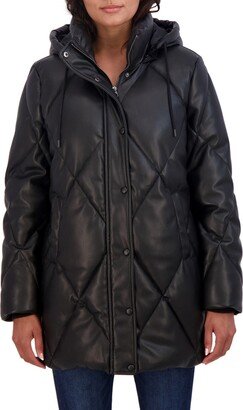 Faux Leather Hooded Puffer Jacket